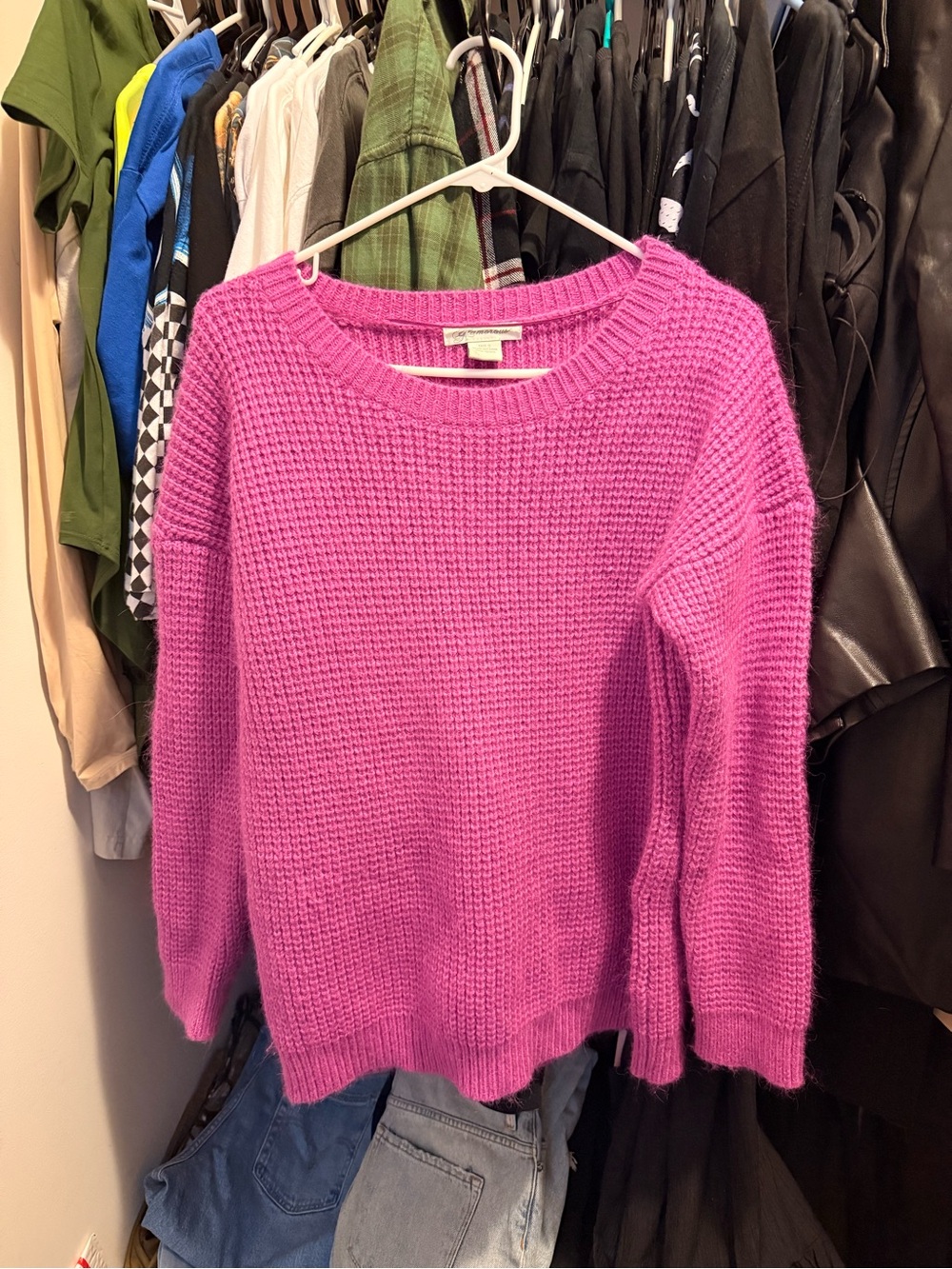 Glamorous Fuchsia Crewneck Waffle Knit Sweater